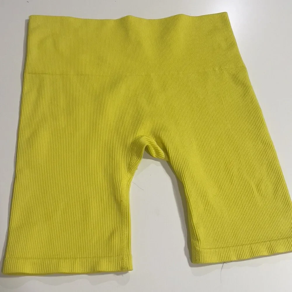 Wild Fable Yellow Ribbed High Rise Bike Shorts W2